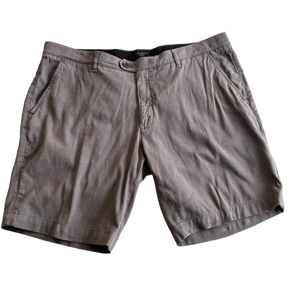 Ted Baker London Mens Chino Shorts Taupe Gray Flat Front Size 38 Waist - Picture 2 of 10